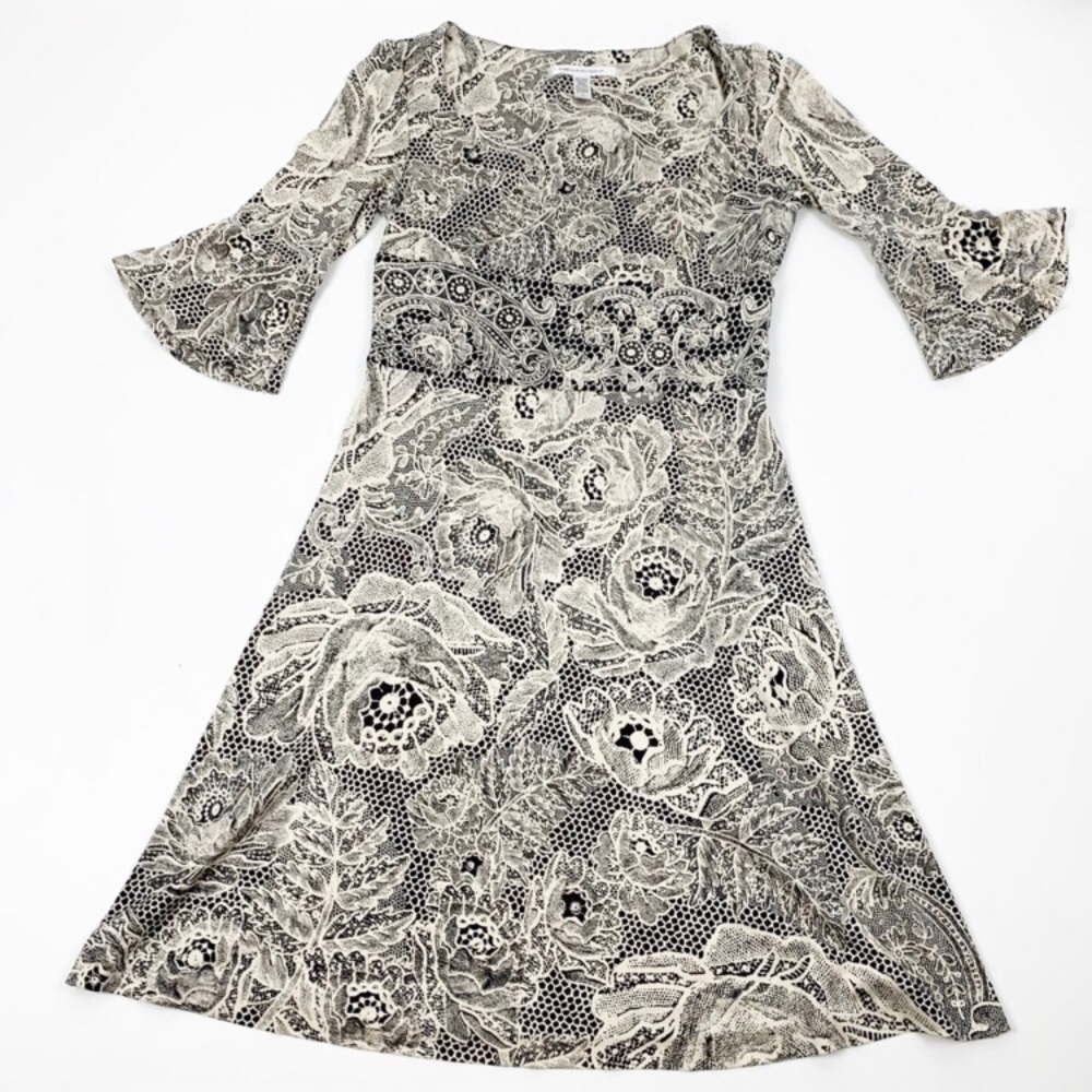 DVF Floral Printed 3/4 Sleeve 100% Silk Dress 8